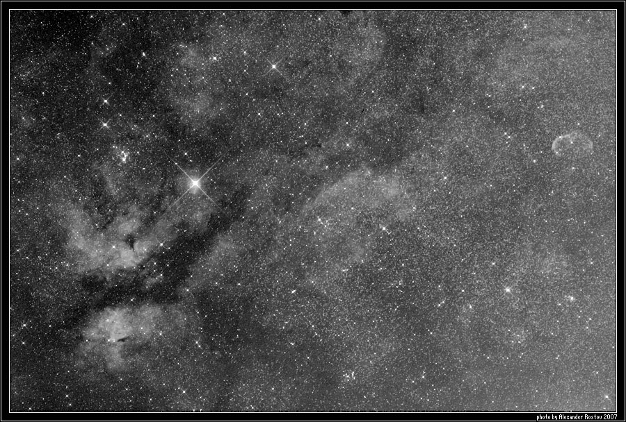 Sadr Gamma Cygni region, IC 1318 butterfly nebula, NGC 6888 crescent nebula