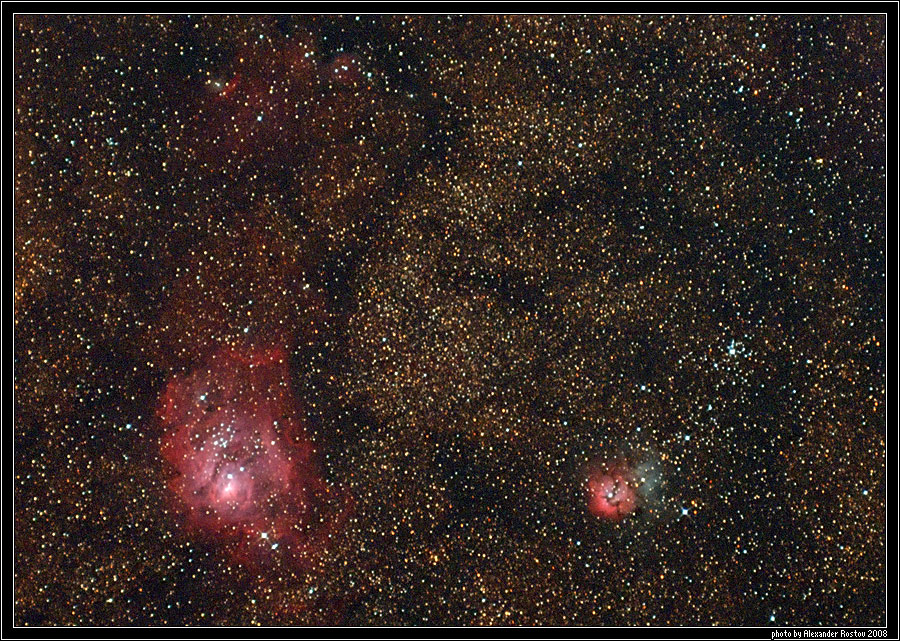 Messier М8 and М20 nebulae complex astrophoto