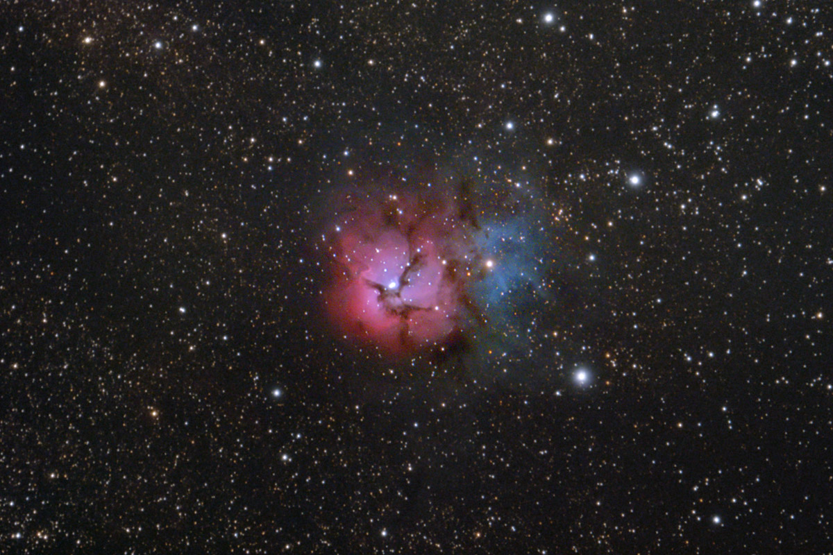 M20 (Messier 20) - Trifid Nebula, Alexander Rostov, Astrophoto, Rubinar-1000, Рубинар-1000, М20, Туманность Тройная, Трёхдольная, Трёхраздельная, эмиссионная туманность, NGC 6514, Canon EOS 350Da